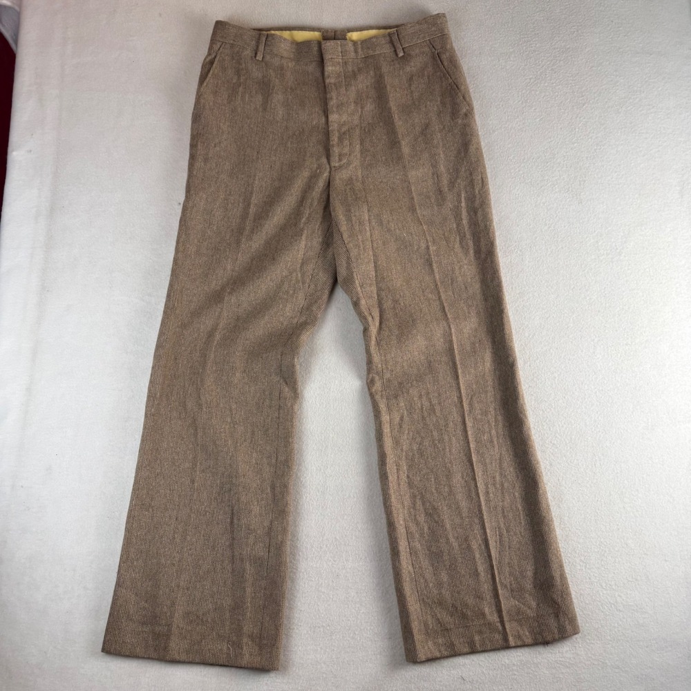 Vintage 70s Brown Textured Straight Leg Trousers Mens 32x30 Mid Century Retro